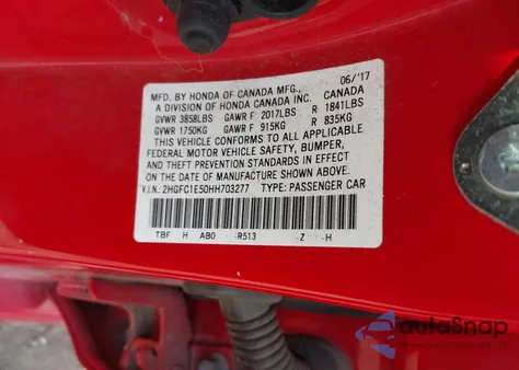 2017 Honda Civic Si from USA, damaged, VIN 2HGFC1E50HH703277